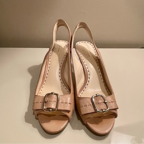 Coach open toe beige sling backs, size 7 - Picture 1 of 6